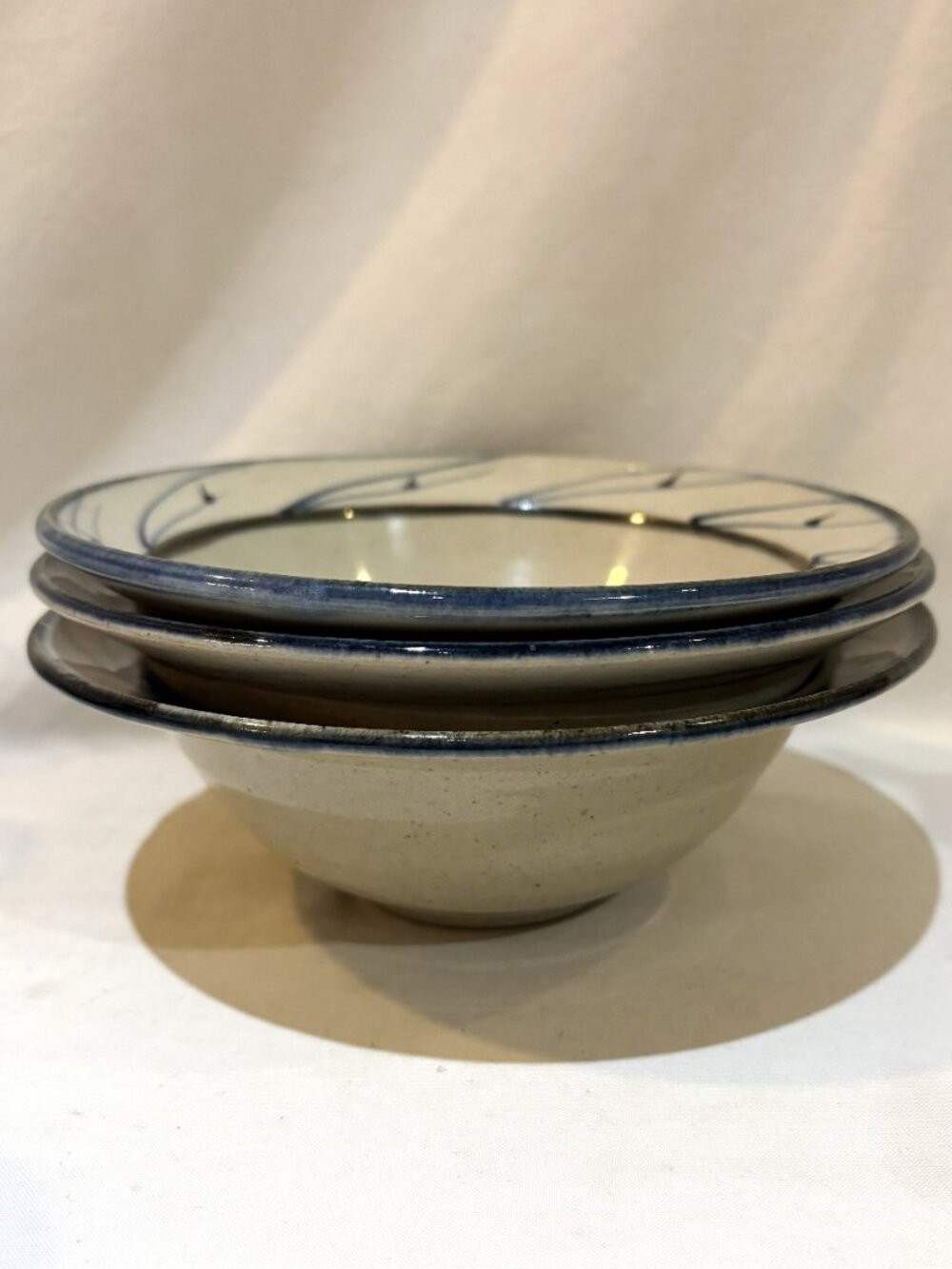 Set of 3 CAROLYN DUTKY ROMANO Hand Made POTTERY Stoneware Bowls Signed